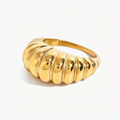 Chunky Ribbed Croissant Dome Gold Ring – 18K PVD Gold Plated