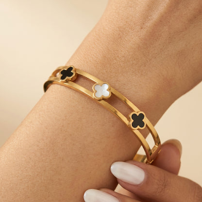 Monochrome Clover Cuff – 18K Gold Plated