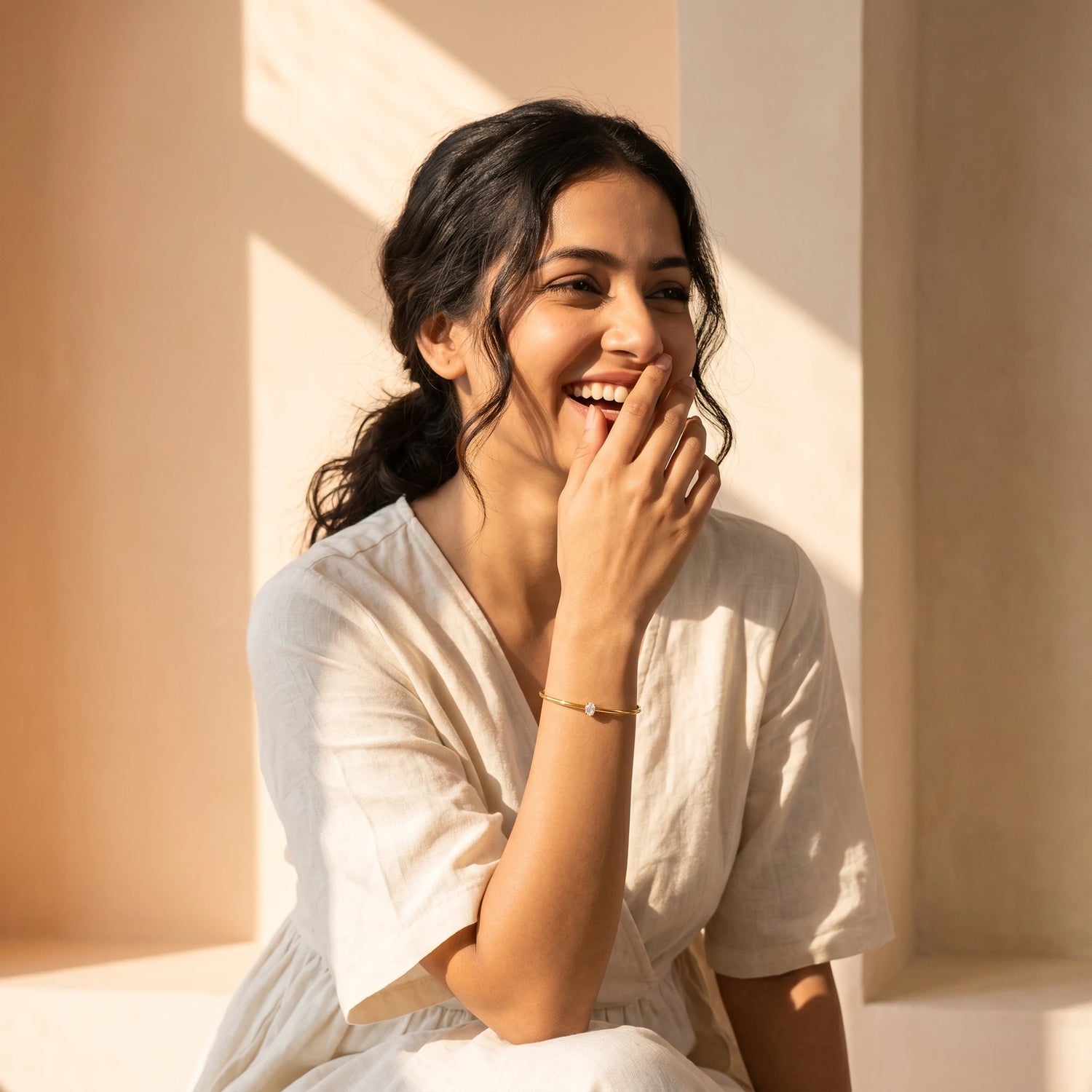 Crystal Ball-End Open Cuff Bangle – 18K PVD Gold Plated