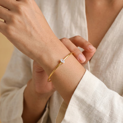 Crystal Ball-End Open Cuff Bangle – 18K PVD Gold Plated