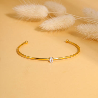 Crystal Ball-End Open Cuff Bangle – 18K PVD Gold Plated