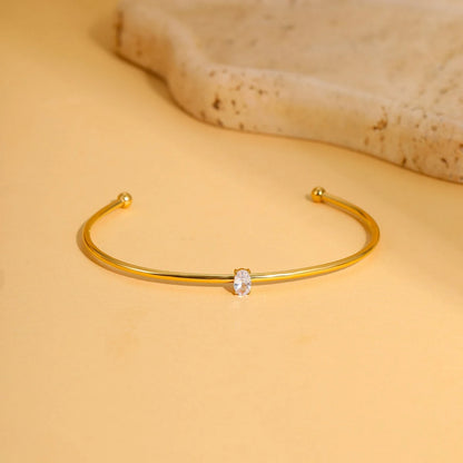 Crystal Ball-End Open Cuff Bangle – 18K PVD Gold Plated
