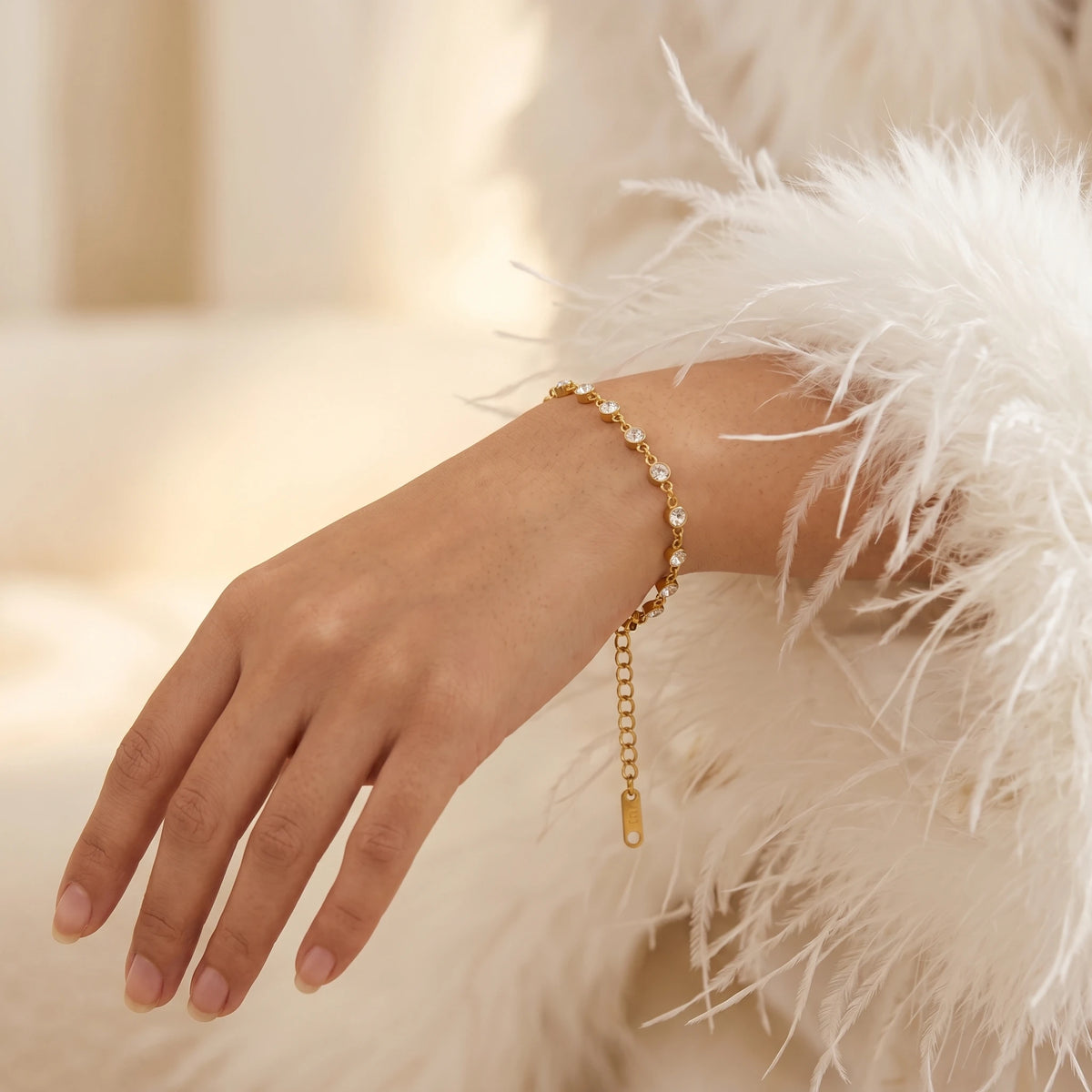 Crystal Bezel Tennis Chain Bracelet – 18K PVD Gold Plated