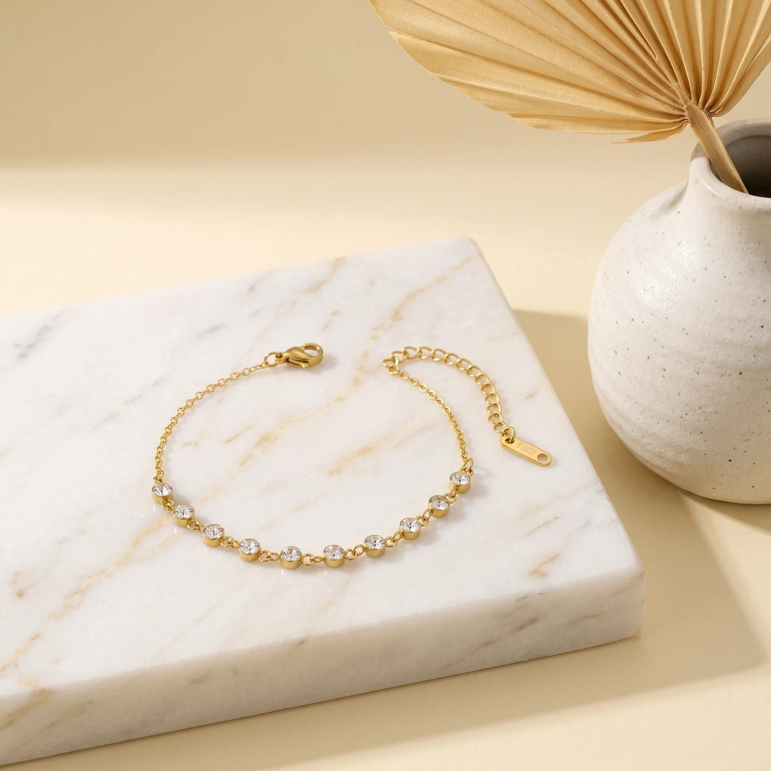 Crystal Bezel Tennis Chain Bracelet – 18K PVD Gold Plated