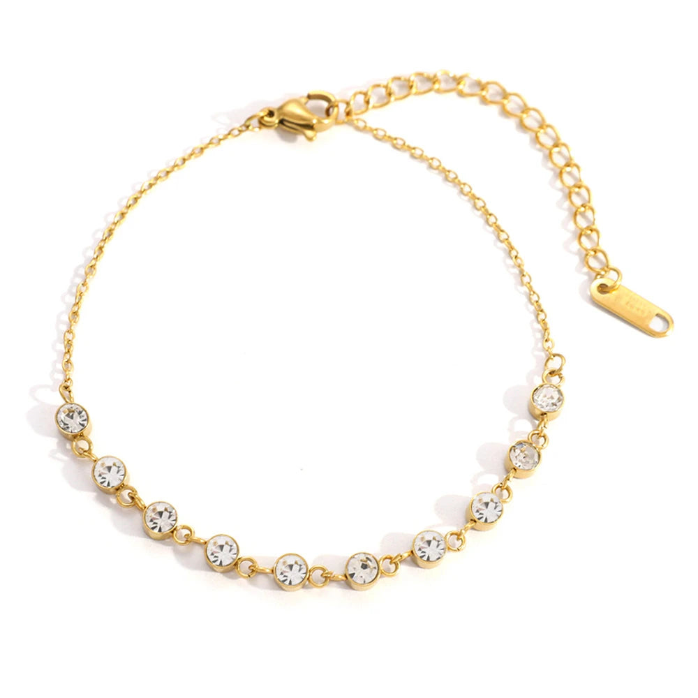 Crystal Bezel Tennis Chain Bracelet – 18K PVD Gold Plated