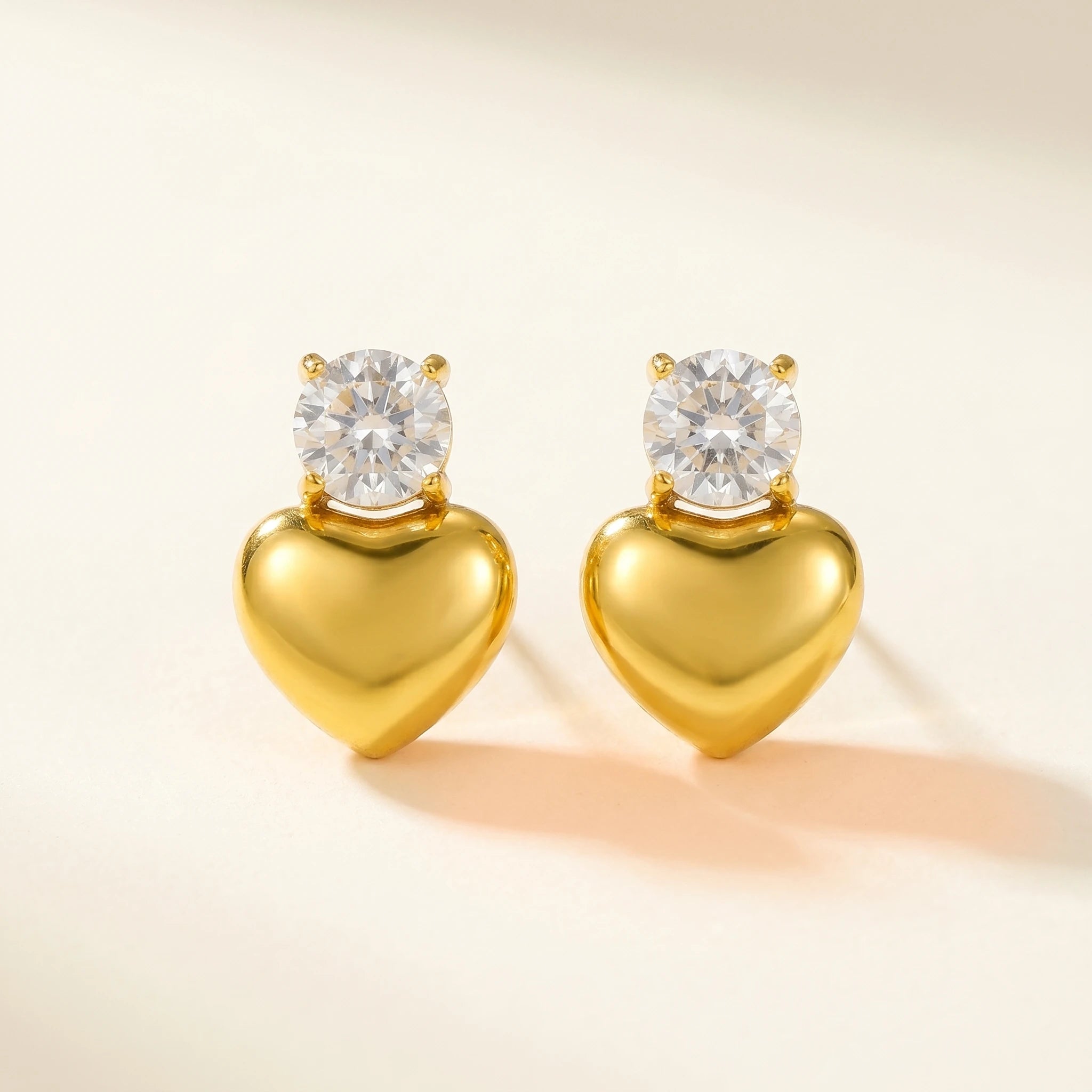 Crystal Heart Drop Gold Stud Earrings – 18K PVD Gold Plated