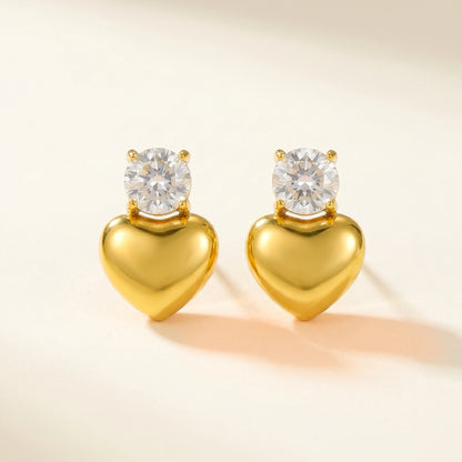 Crystal Heart Drop Gold Stud Earrings – 18K PVD Gold Plated