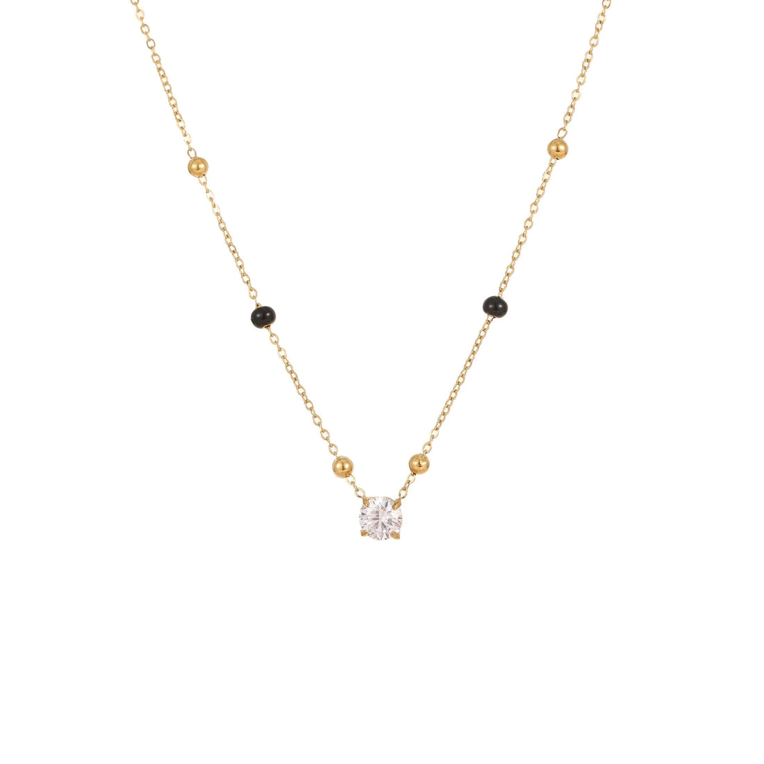 Solitaire Beaded Chain Necklace – 18K PVD Gold Plated
