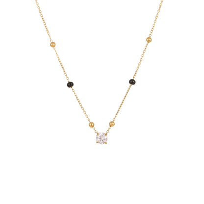 Solitaire Beaded Chain Necklace – 18K PVD Gold Plated