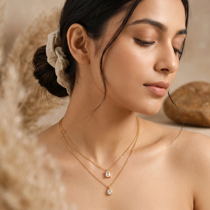 Double Layer Pendant Layered Necklace – 18K PVD Gold Plated