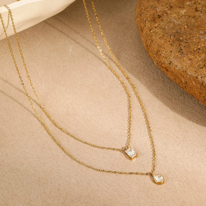 Double Layer Pendant Layered Necklace – 18K PVD Gold Plated