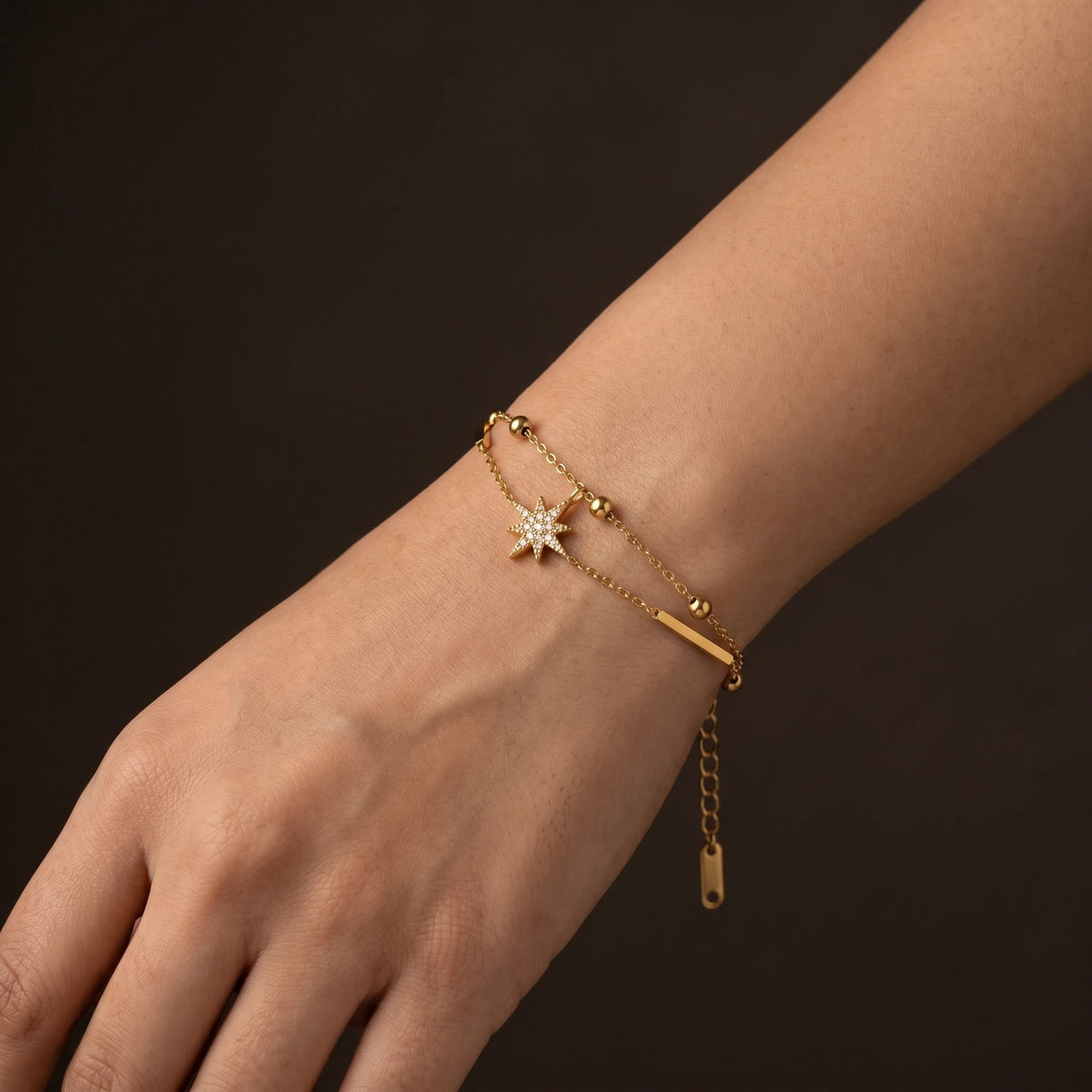 Double Layer Star Charm Chain Bracelet – 18K PVD Gold Plated