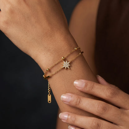Double Layer Star Charm Chain Bracelet – 18K PVD Gold Plated