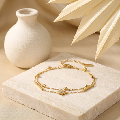 Double Layer Star Charm Chain Bracelet – 18K PVD Gold Plated
