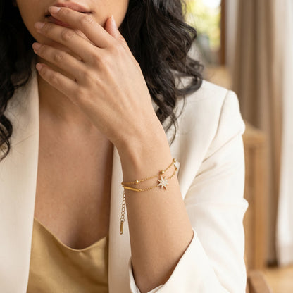 Double Layer Star Charm Chain Bracelet – 18K PVD Gold Plated