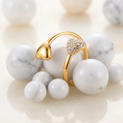 Dual Heart Pave Crystal Bypass Ring – 18K PVD Gold Plated