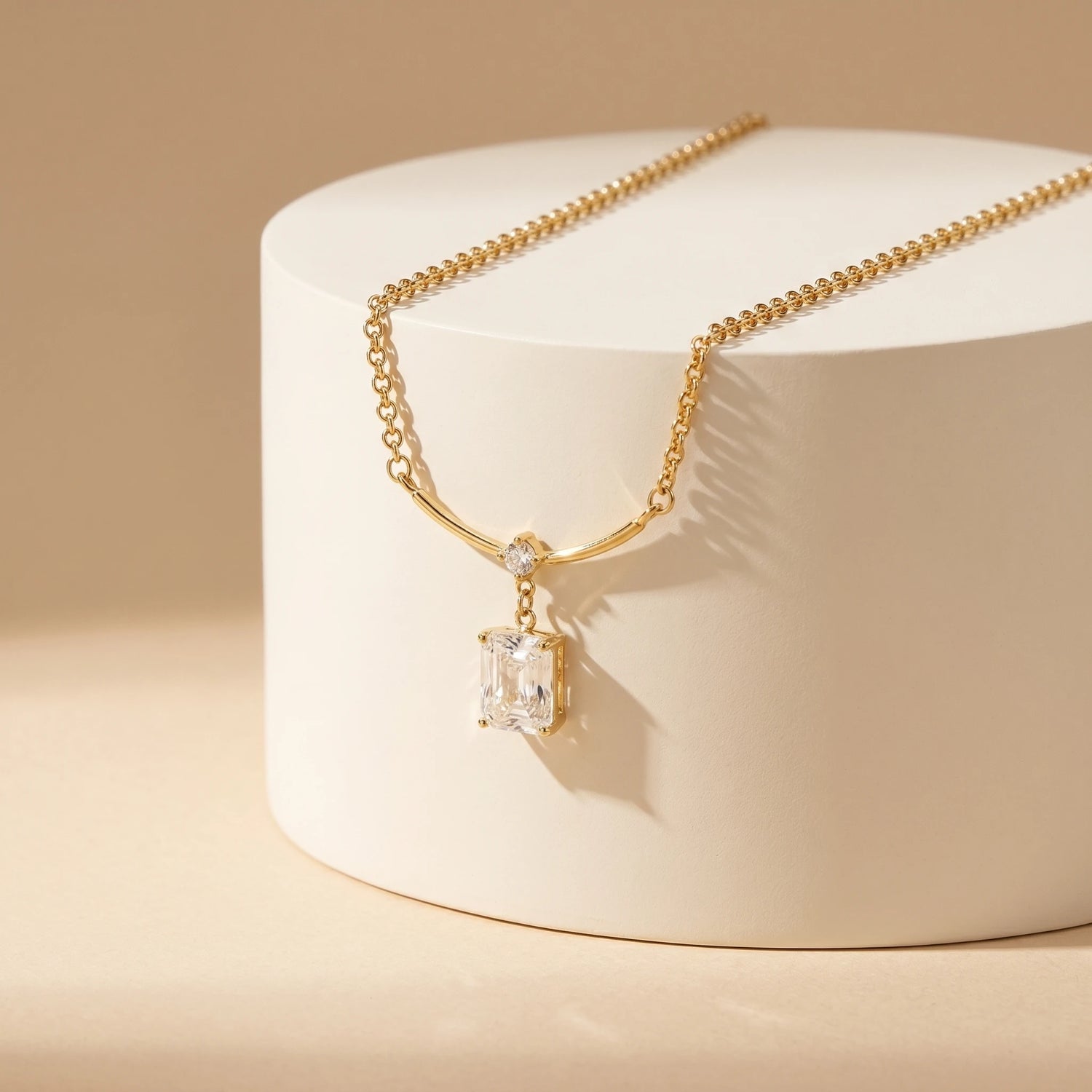 Emerald Cut Crystal Bar Pendant Necklace – 18K PVD Gold Plated
