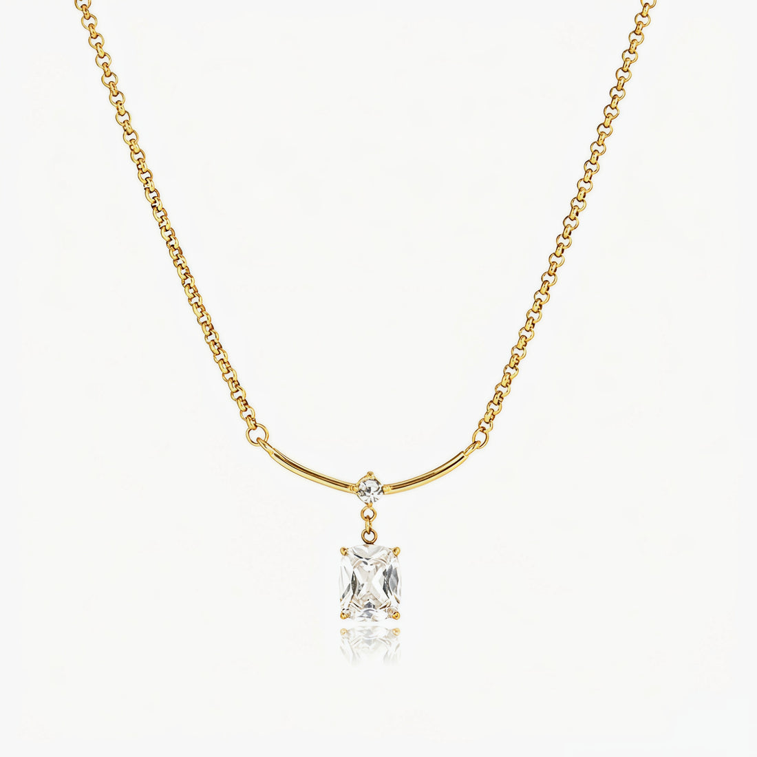 Emerald Cut Crystal Bar Pendant Necklace – 18K PVD Gold Plated
