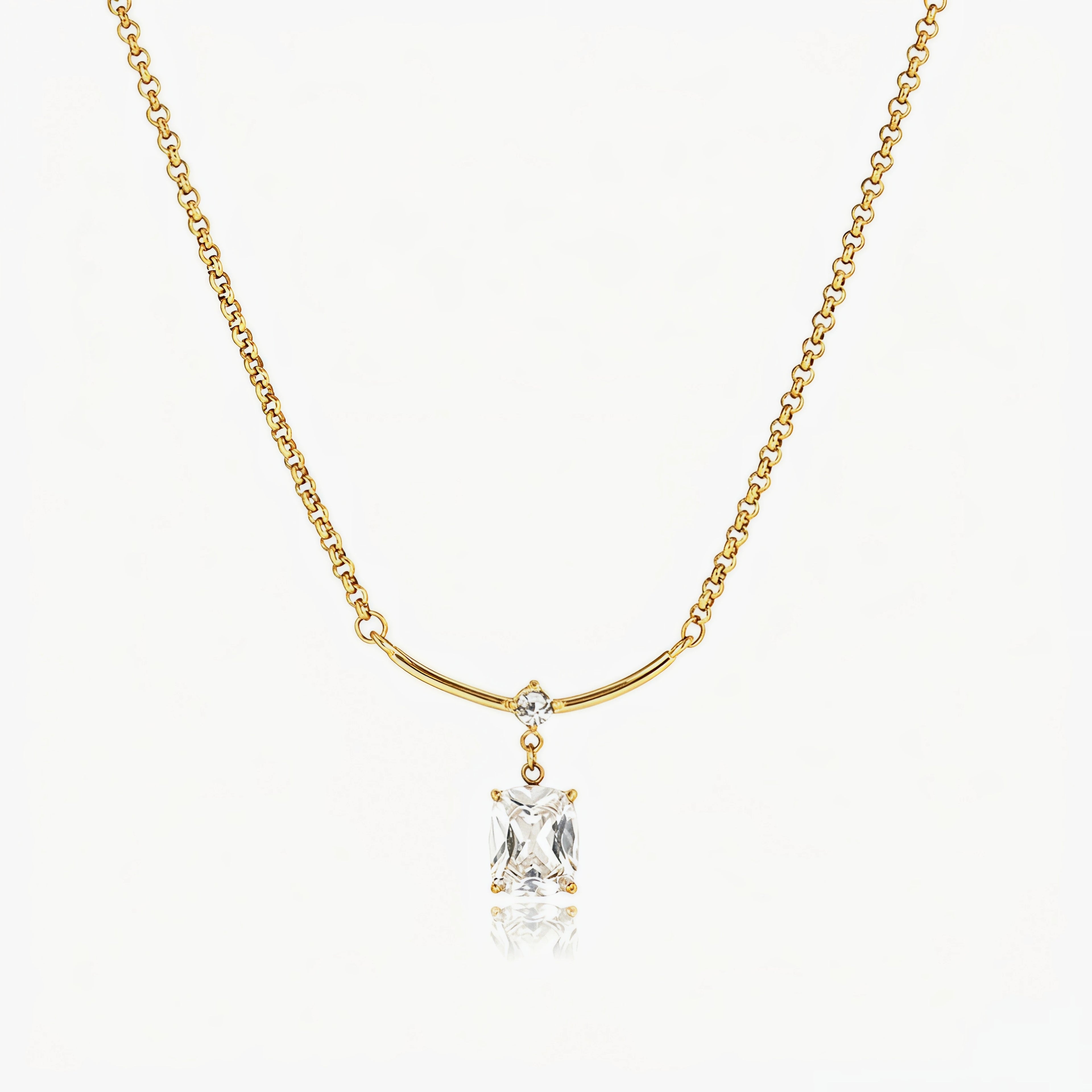 Emerald Cut Crystal Bar Pendant Necklace – 18K PVD Gold Plated
