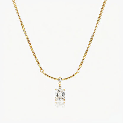 Emerald Cut Crystal Bar Pendant Necklace – 18K PVD Gold Plated