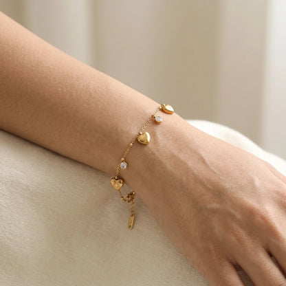 Gold Heart Charm Crystal  Bracelet – 18K PVD Gold Plated