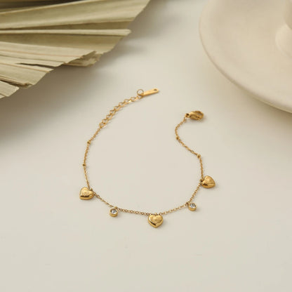 Gold Heart Charm Crystal  Bracelet – 18K PVD Gold Plated
