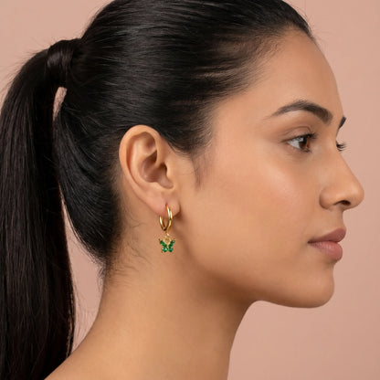 Green Butterfly Crystal Hoop Earrings – 18K PVD Gold Plated