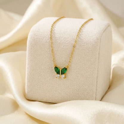 Green Butterfly Pendant Necklace – 18K PVD Gold Plated