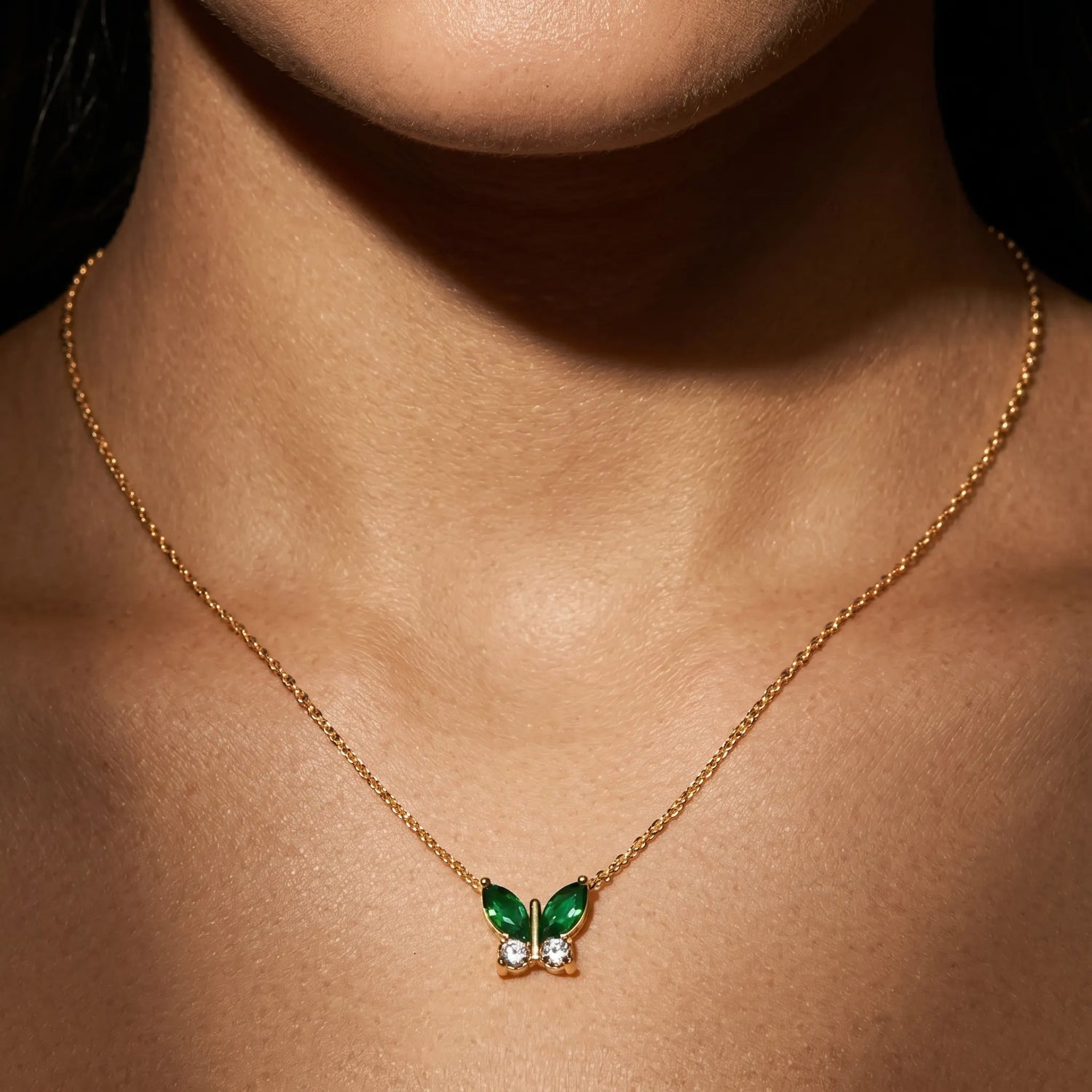 Green Butterfly Pendant Necklace – 18K PVD Gold Plated
