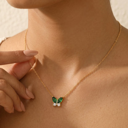 Green Butterfly Pendant Necklace – 18K PVD Gold Plated