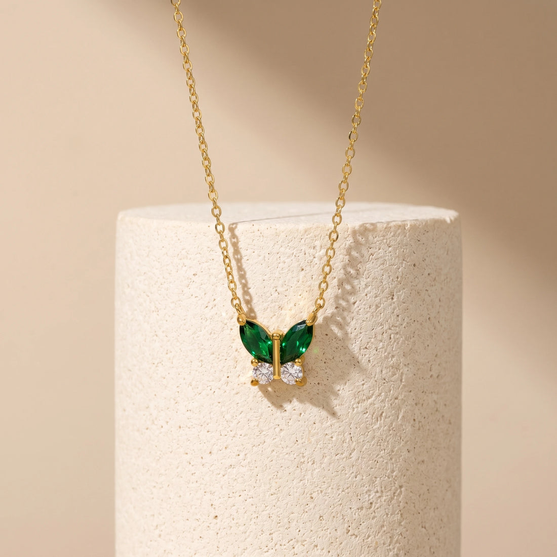 Green Butterfly Pendant Necklace – 18K PVD Gold Plated