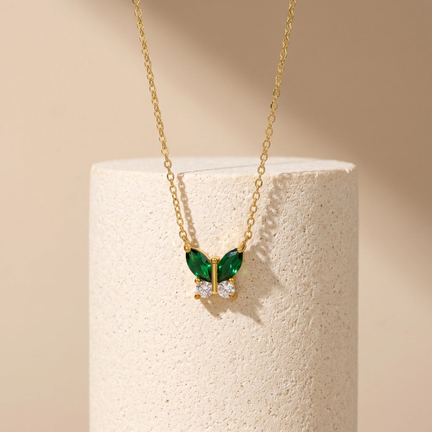 Green Butterfly Pendant Necklace – 18K PVD Gold Plated
