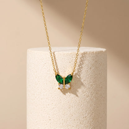 Green Butterfly Pendant Necklace – 18K PVD Gold Plated