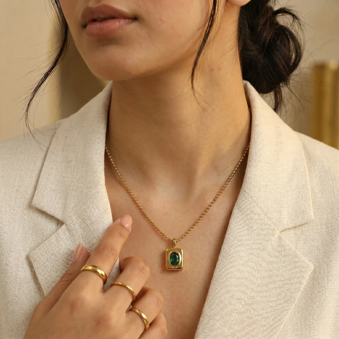 Green Gold Pendant Necklace – 18K PVD Gold Plated