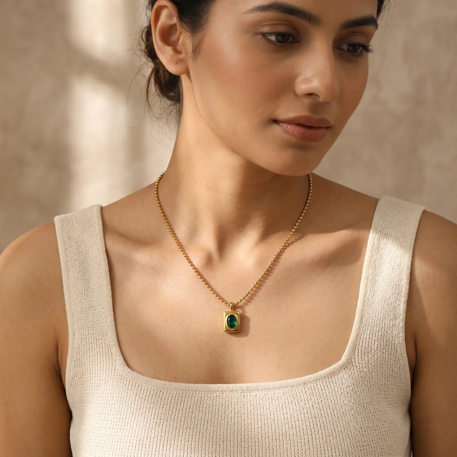 Green Gold Pendant Necklace – 18K PVD Gold Plated
