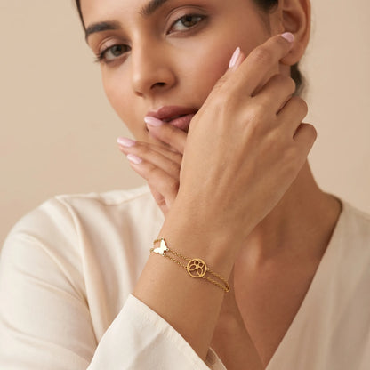 Butterfly &amp; Paw Print Layered Bracelet – 18K Gold Plated