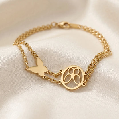 Butterfly &amp; Paw Print Layered Bracelet – 18K Gold Plated