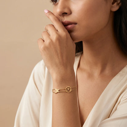 Butterfly &amp; Paw Print Layered Bracelet – 18K Gold Plated