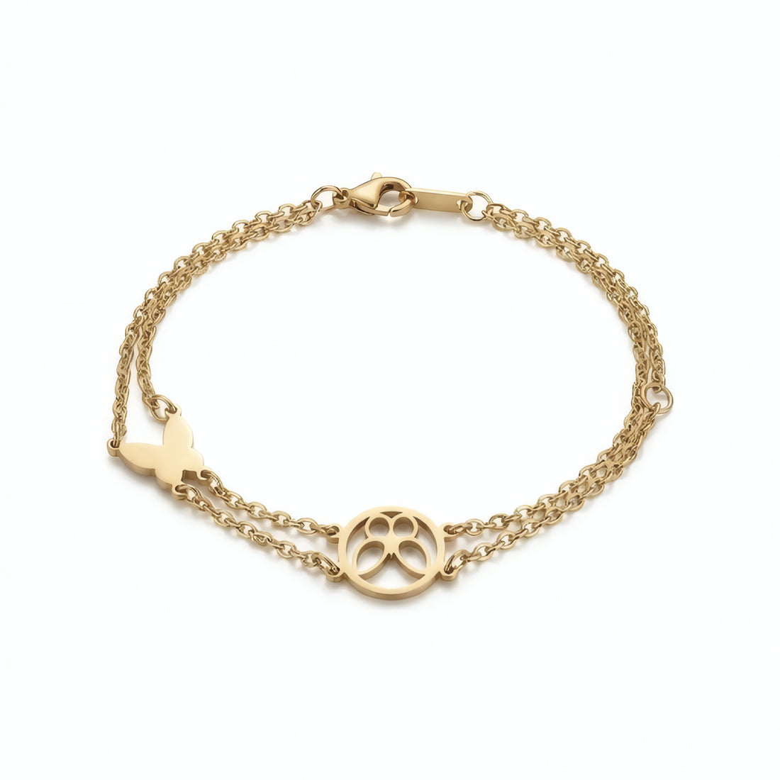 Butterfly &amp; Paw Print Layered Bracelet – 18K Gold Plated