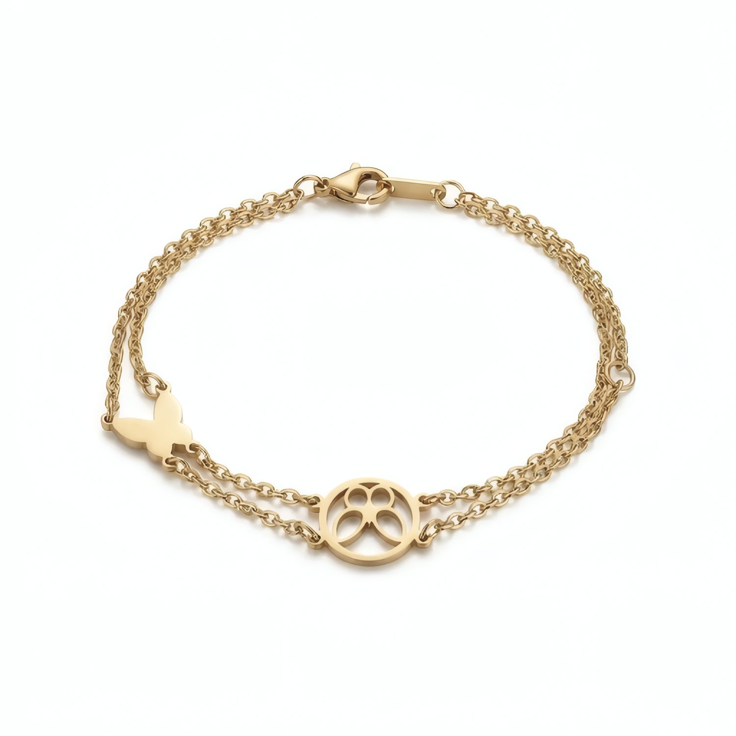 Butterfly &amp; Paw Print Layered Bracelet – 18K Gold Plated