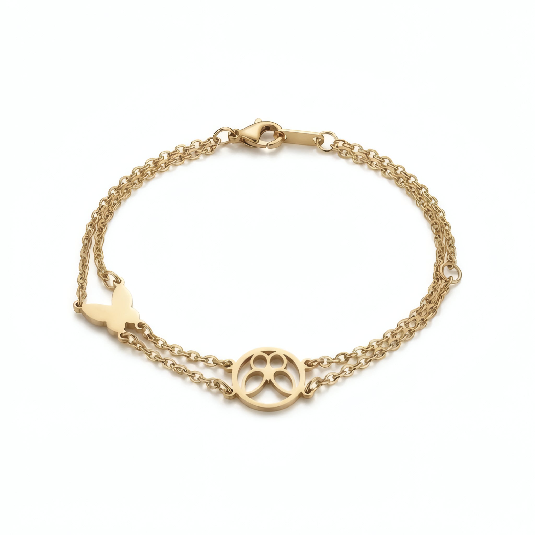 Butterfly &amp; Paw Print Layered Bracelet – 18K Gold Plated