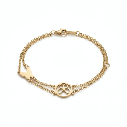 Butterfly &amp; Paw Print Layered Bracelet – 18K Gold Plated