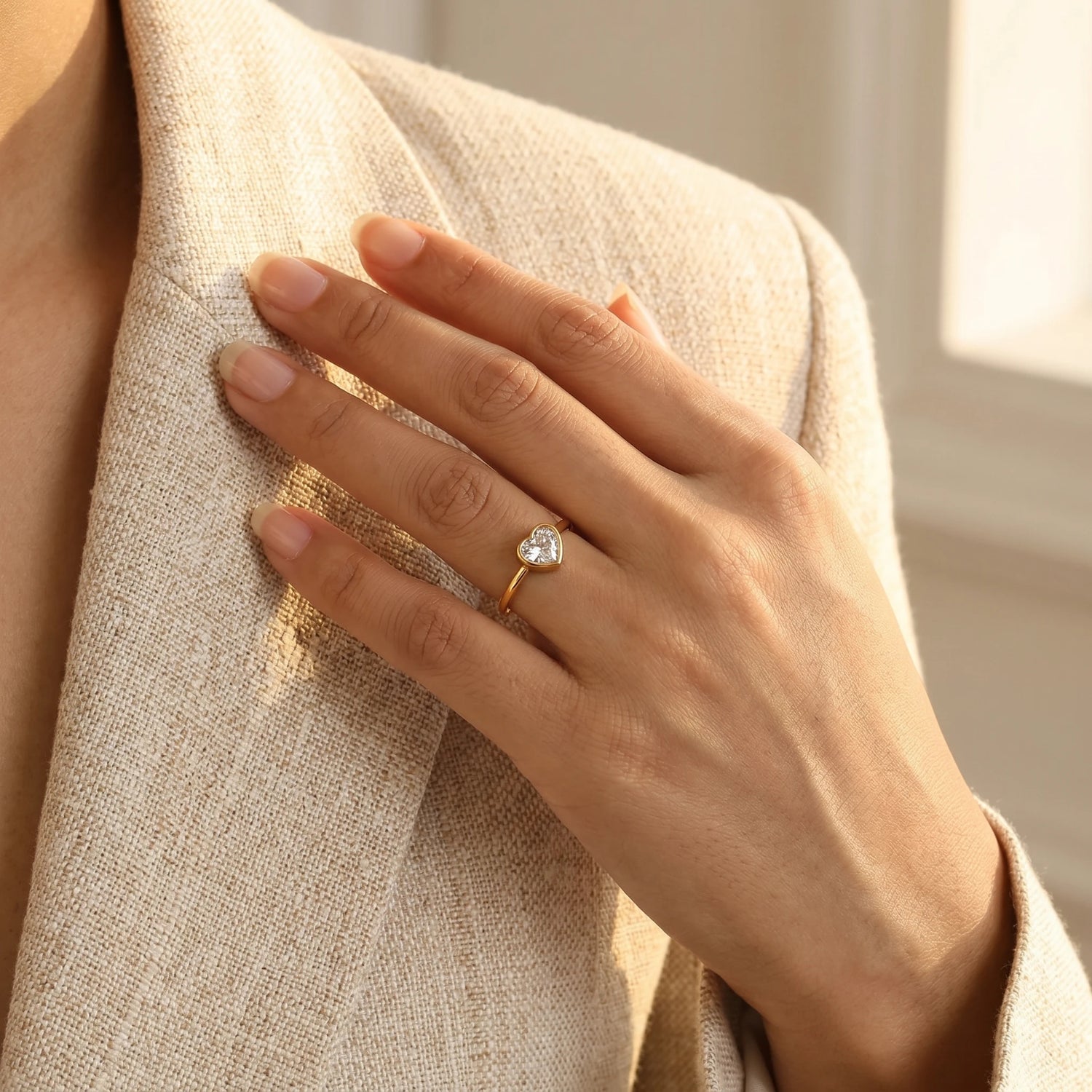 Heart Crystal Bezel Adjustable Ring – 18K PVD Gold Plated