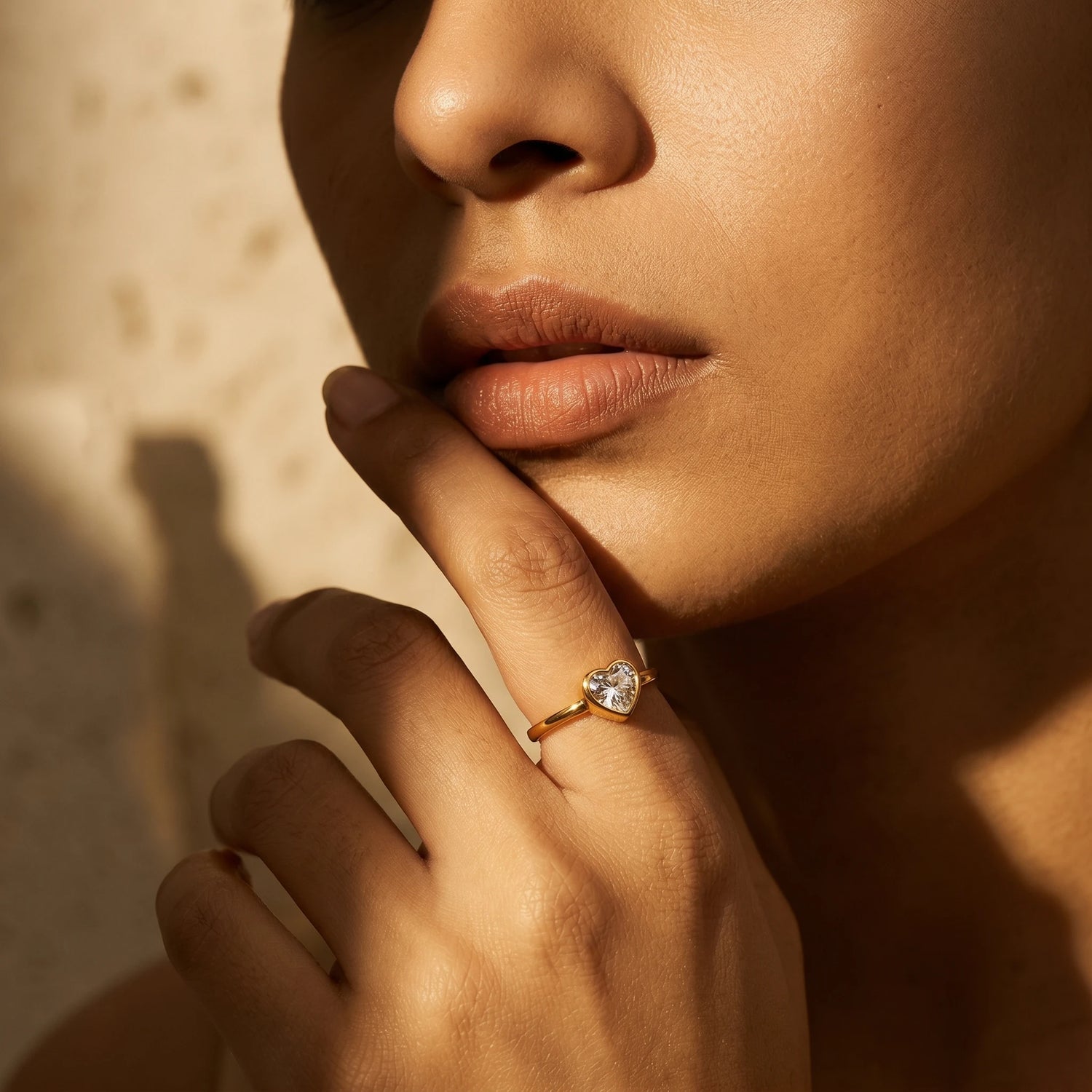 Heart Crystal Bezel Adjustable Ring – 18K PVD Gold Plated