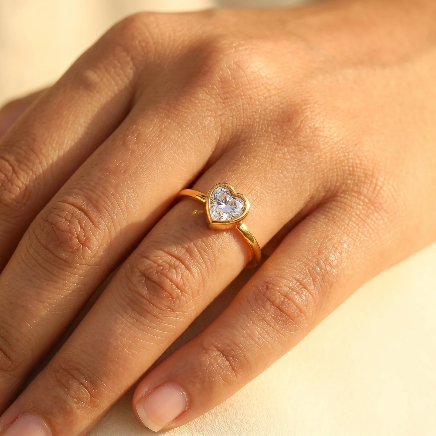 Heart Crystal Bezel Adjustable Ring – 18K PVD Gold Plated