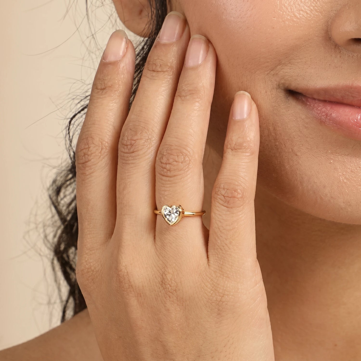 Heart Crystal Bezel Adjustable Ring – 18K PVD Gold Plated