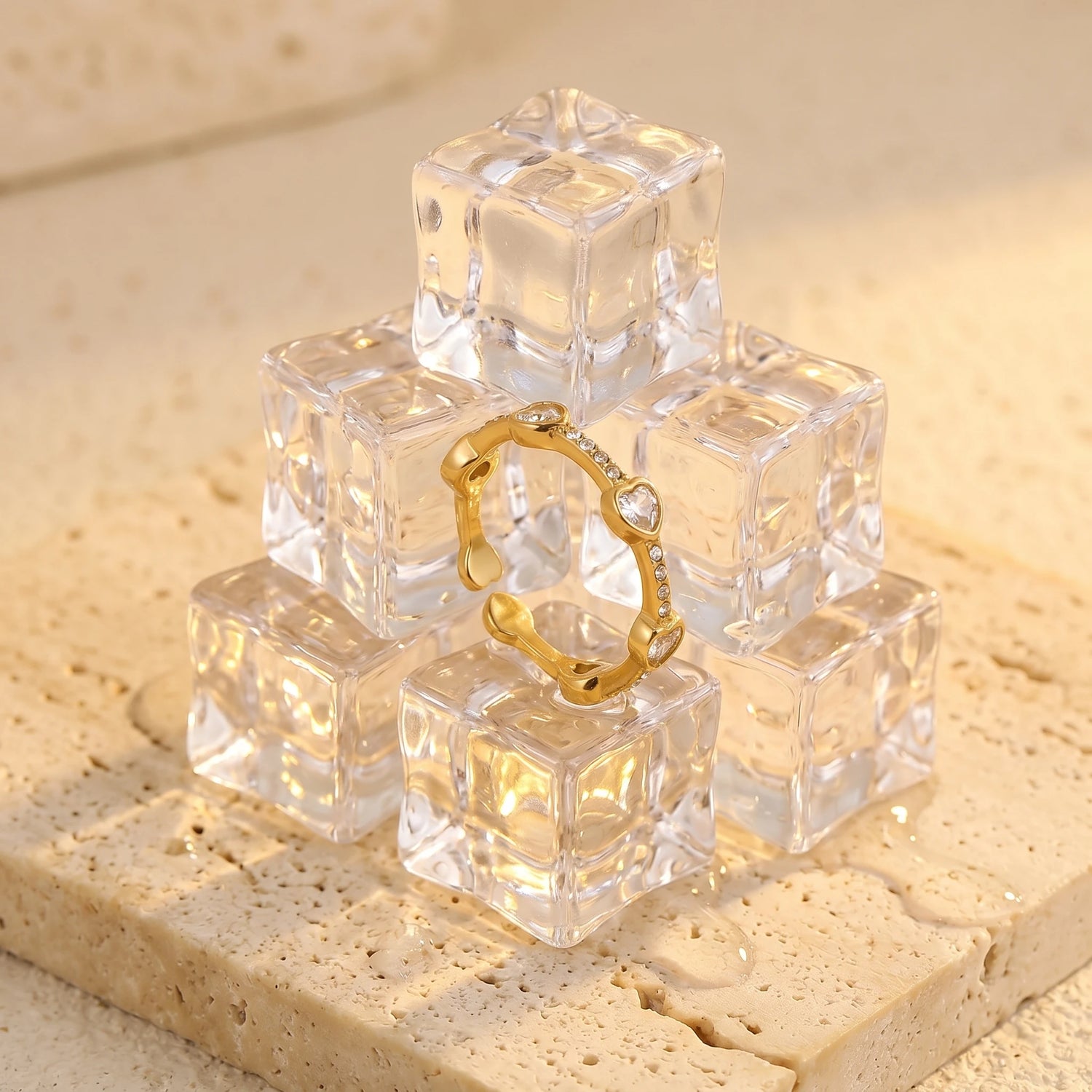 Heart Crystal Eternity Adjustable Ring – 18K PVD Gold Plated