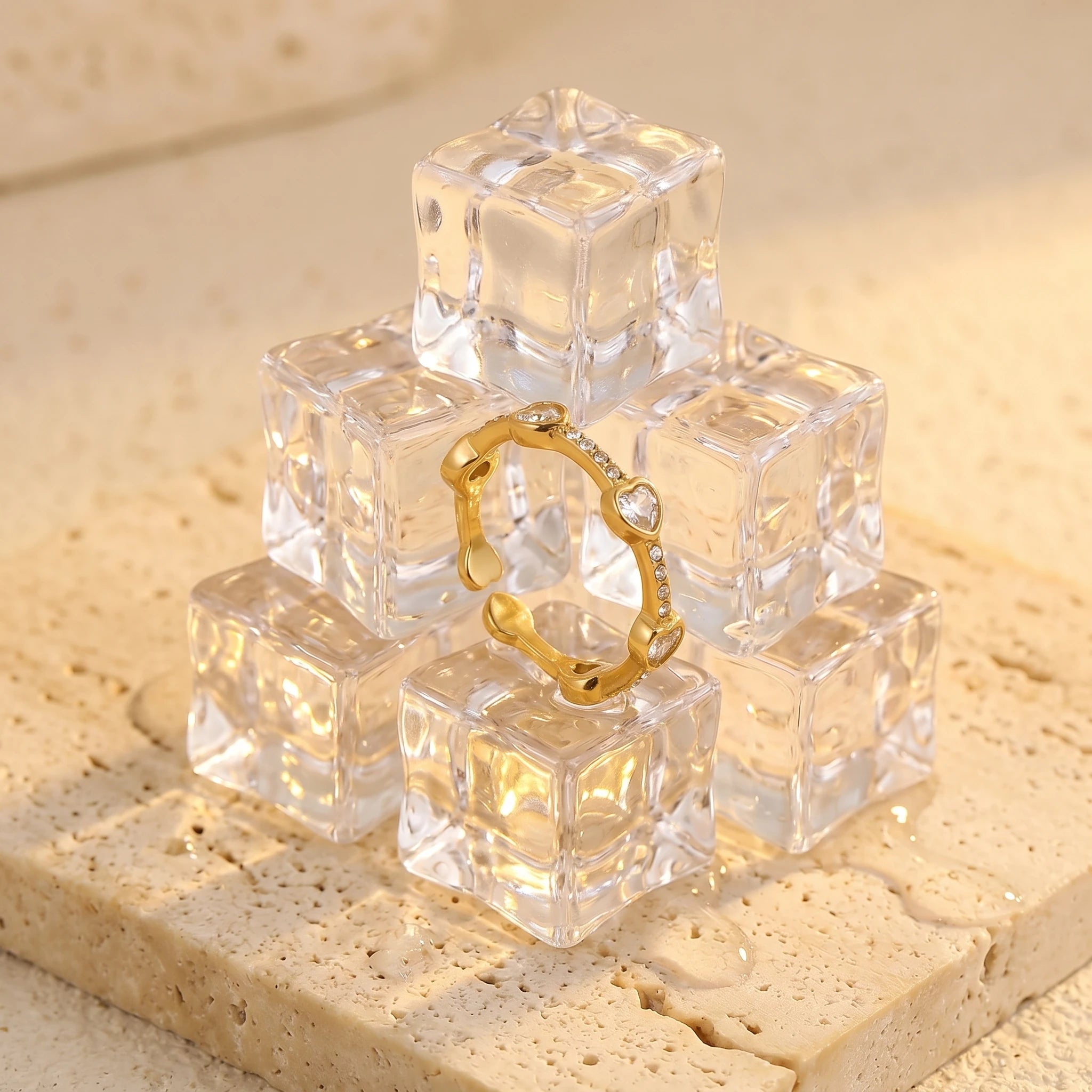 Heart Crystal Eternity Adjustable Ring – 18K PVD Gold Plated