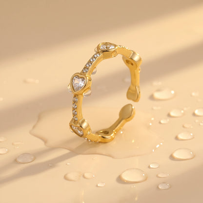 Heart Crystal Eternity Adjustable Ring – 18K PVD Gold Plated
