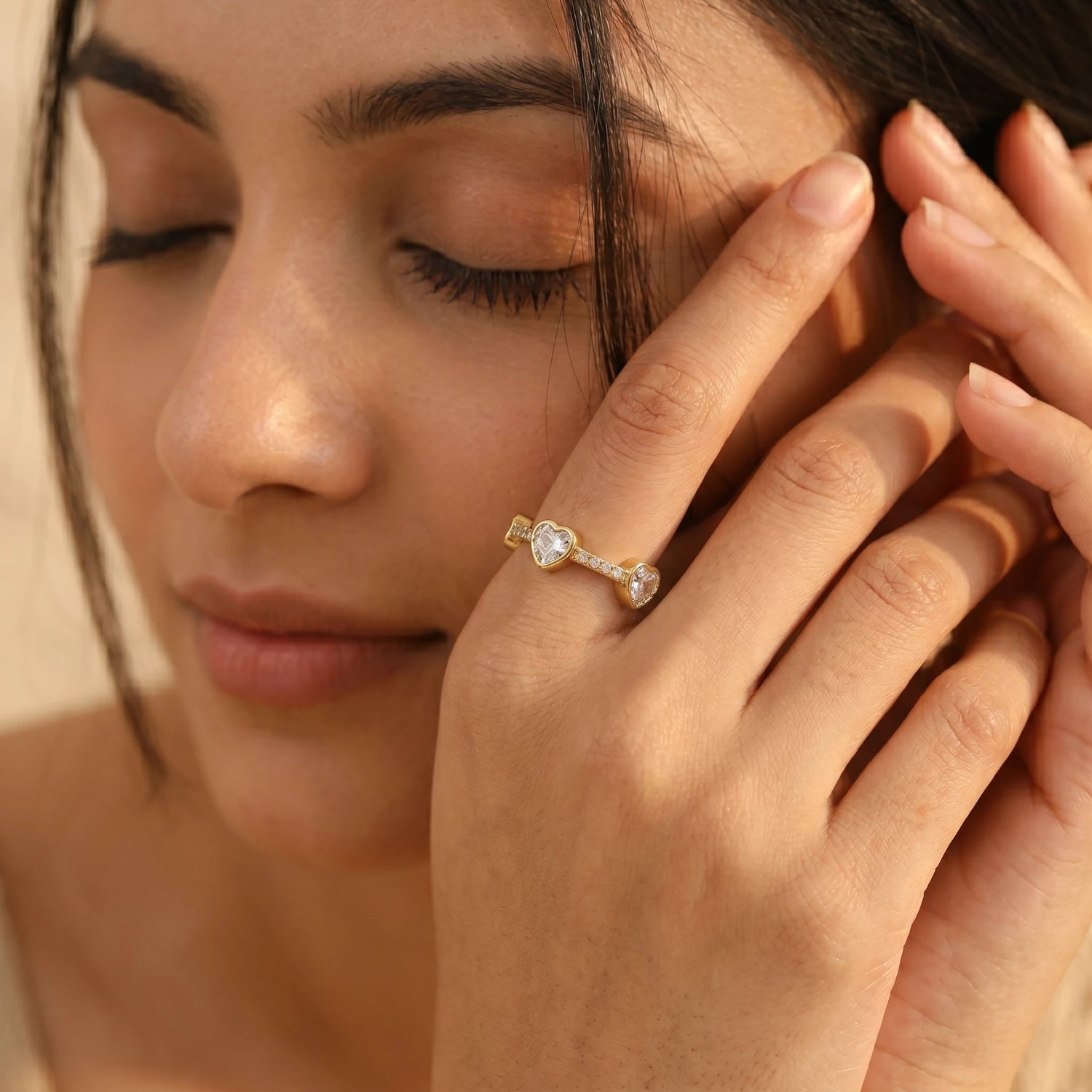 Heart Crystal Eternity Adjustable Ring – 18K PVD Gold Plated